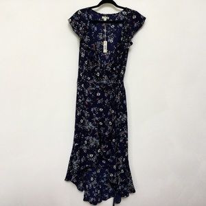 NWT Max Studio Blue Floral Ruffle Wrap Dress